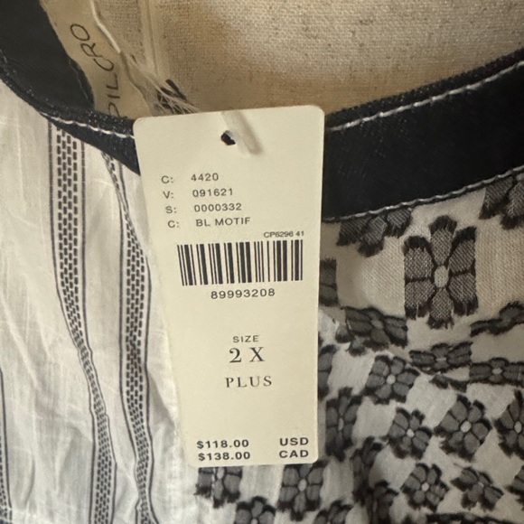 NWT Pilcro navy blue and White Patchwork babydoll top - Picture 3 of 5